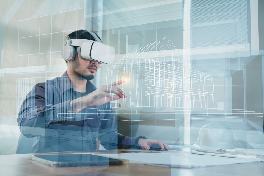 Asian,Man,Architect,Or,Engineer,Wearing,Vr,Headset,For,Working